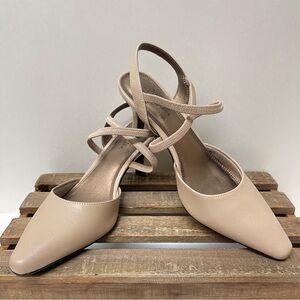 Life Stride Beige Criss Cross Strappy Heels